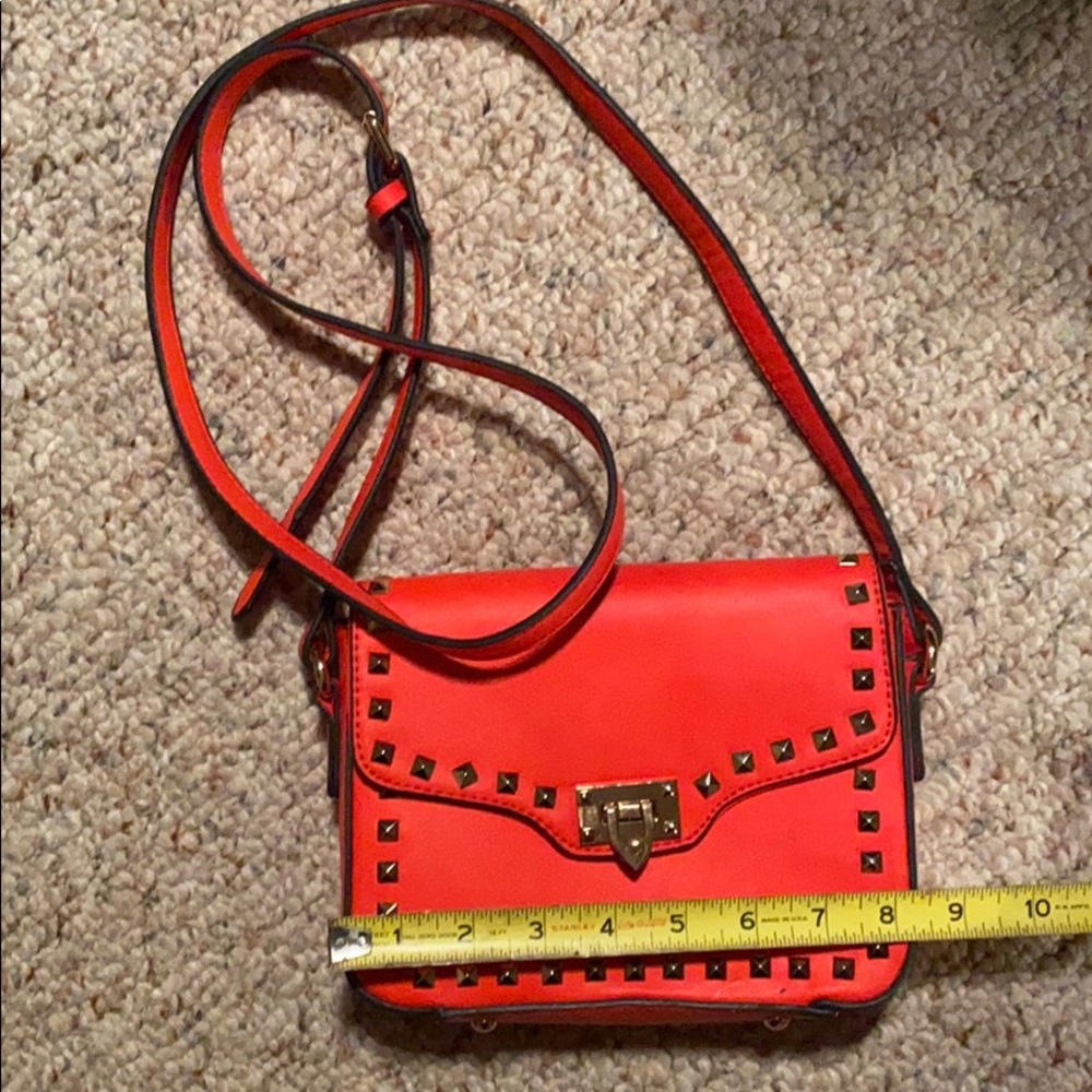 Bright red gold studded crossbody